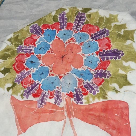 Hand Painted Silk 30" x 30" Scarf Flower Bouquet Design - Picture 4 of 10
